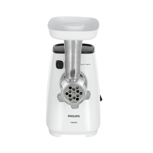 چرخ گوشت فیلیپس Philips HR2713 چرخ گوشت فیلیپس HR2713 امکاناتی مانند رنده کردن سبزیجات، سوسیس ساز و کبه ساز دارد.