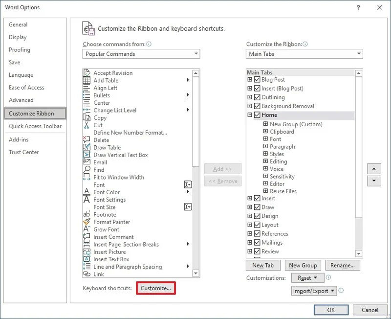 مراحل ایجاد یک شورت کات جدید در Microsoft Word