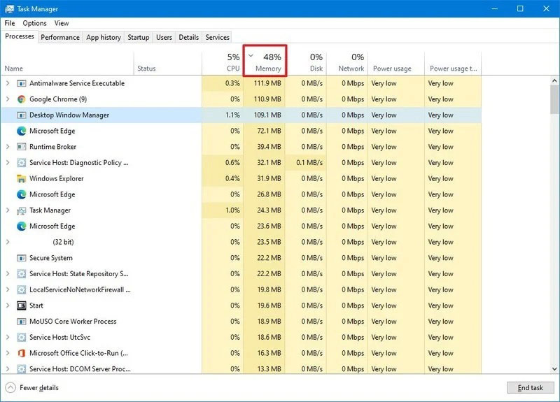 چگونه از Task Manager برای تشخیص میزان حافظه اشغال شده توسط نرم افزارها استفاده کنیم؟