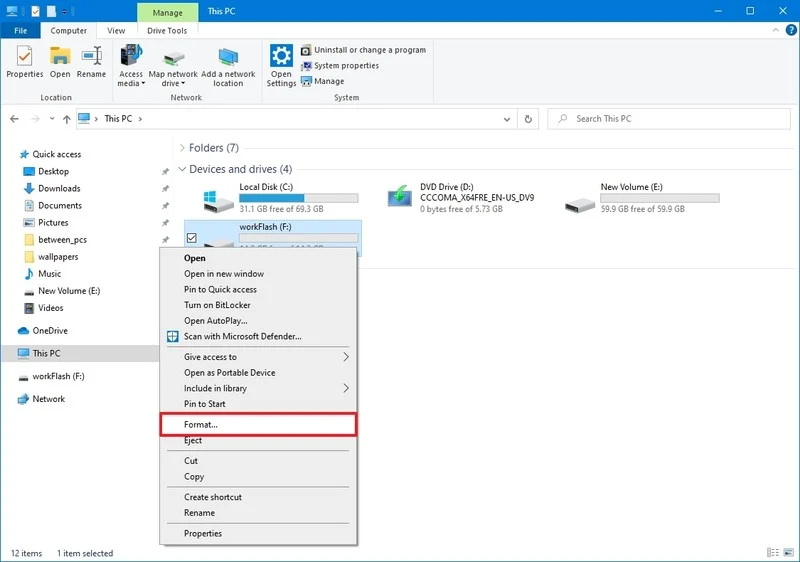 چگونه فلش مموری USB خود را با File Explorer ویندوز 10 فرمت کنیم؟