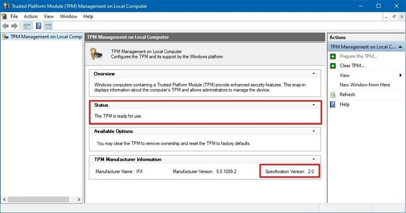 چک کردن TPM 2.0 از بخش Settings