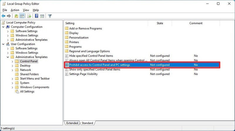 غیر فعال کردن Settings و کنترل پنل با استفاده از Group Policy در ویندوز 11