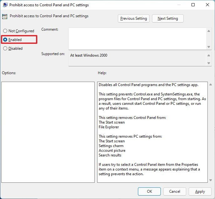 غیر فعال کردن Settings و کنترل پنل با استفاده از Group Policy در ویندوز 11