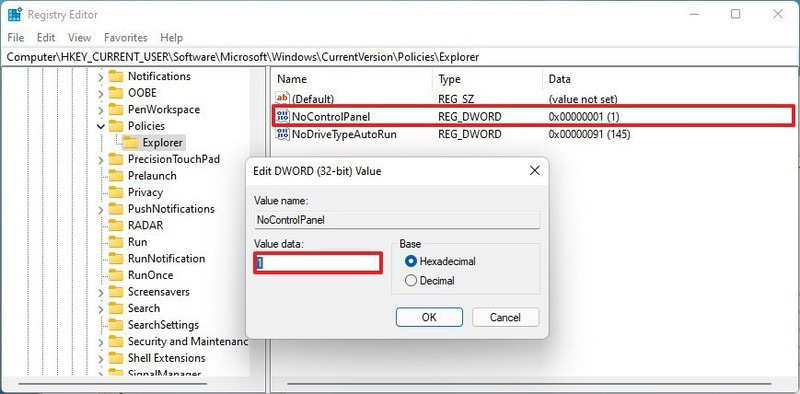 غیر فعال کردن Settings و کنترل پنل با استفاده از Registry در ویندوز 11