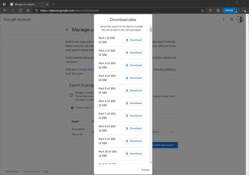 آموزش دانلود اطلاعات حجیم از گوگل درایو با استفاده از سرویس Google Takeout