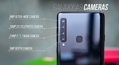 صفحه نمایش و دوربین گوشی سامسونگ (Galaxy A9 (2018